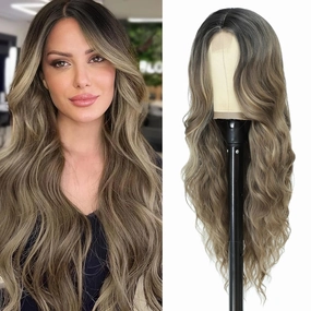Cosplay Long Ombre Ash Brown Wig 26 Inch Middle Part Synthetic Wig Realistic Gifts Party Wigs for Women Daily Use Colorful Wigs (Ombre Ash Brown)
