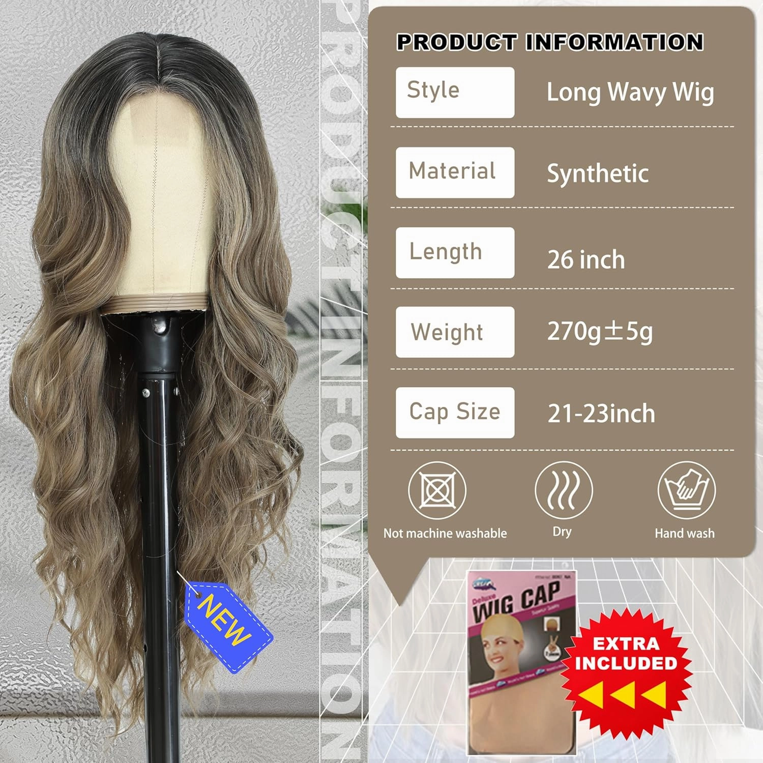 Cosplay Long Ombre Ash Brown Wig 26 Inch Middle Part Synthetic Wig Realistic Gifts Party Wigs for Women Daily Use Colorful Wigs (Ombre Ash Brown)