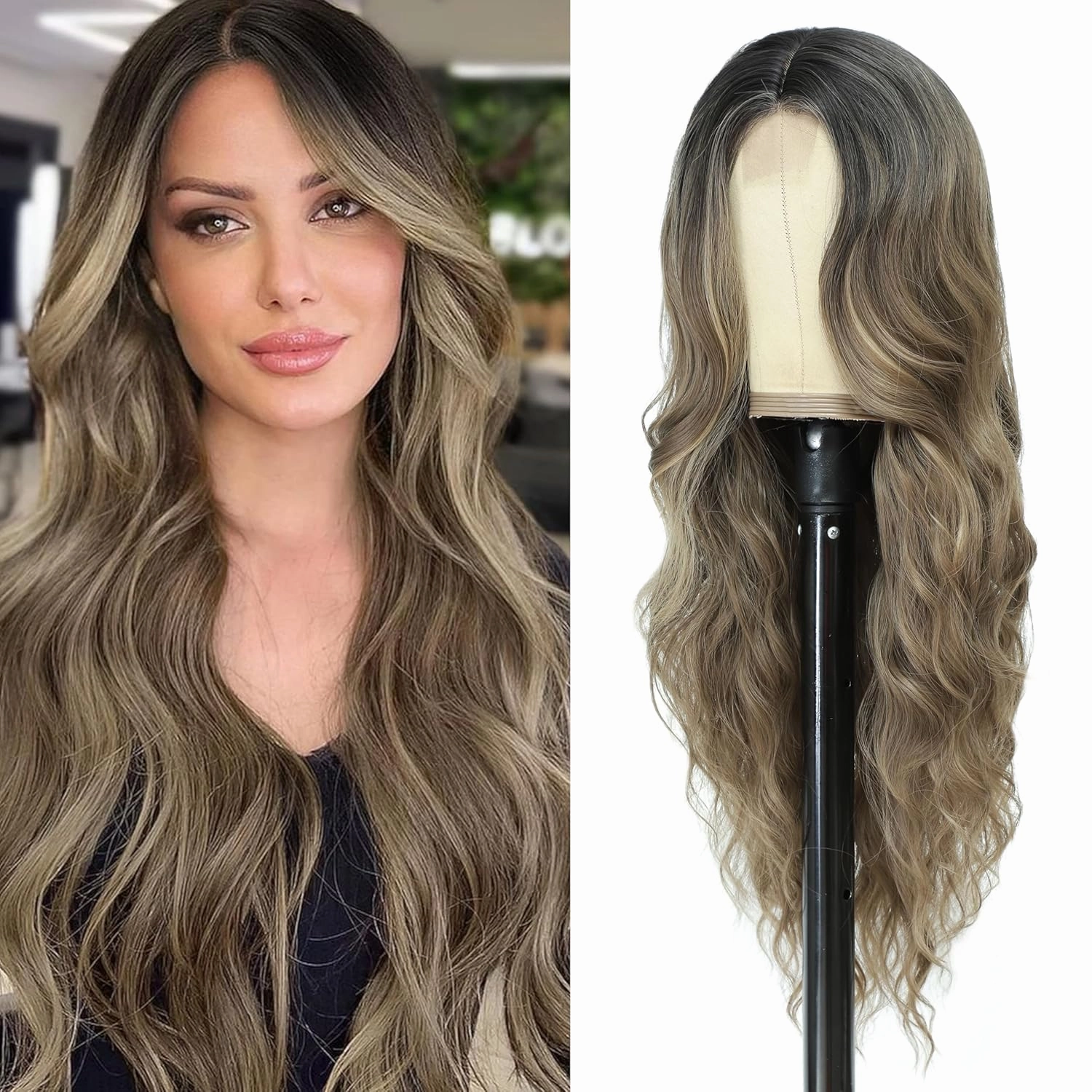 Cosplay Long Ombre Ash Brown Wig 26 Inch Middle Part Synthetic Wig Realistic Gifts Party Wigs for Women Daily Use Colorful Wigs (Ombre Ash Brown)