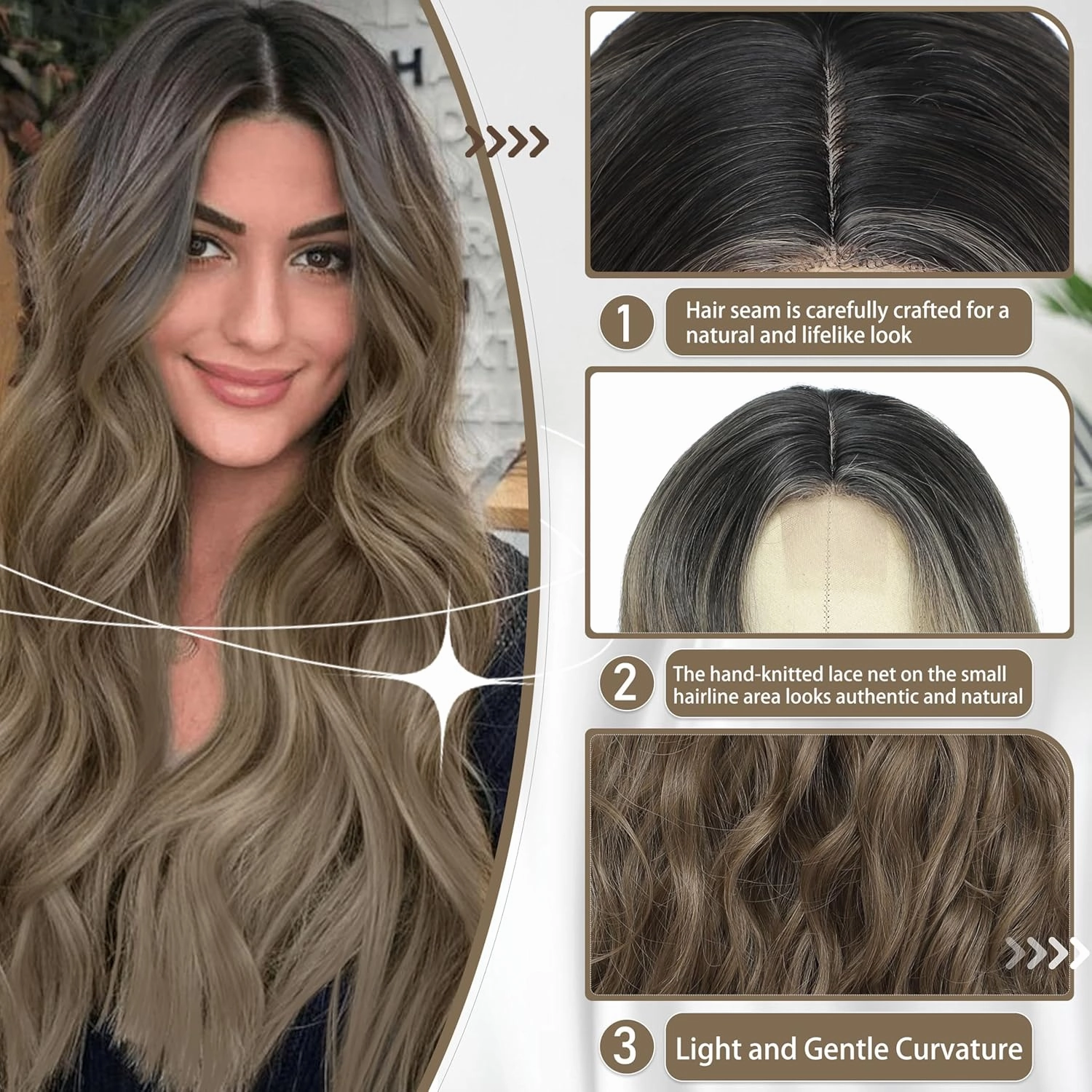 Cosplay Long Ombre Ash Brown Wig 26 Inch Middle Part Synthetic Wig Realistic Gifts Party Wigs for Women Daily Use Colorful Wigs (Ombre Ash Brown)