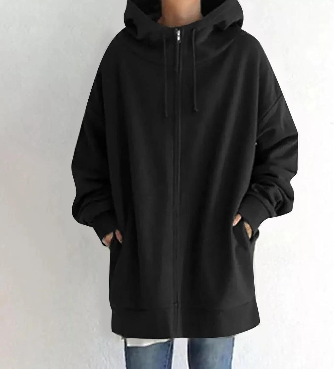 COTECRAM Women's Zip Up Hoodies Oversized Long Sleeve Fall Hooded Sweatshirts Casual Long Fleece Jacket Coats with Pockets