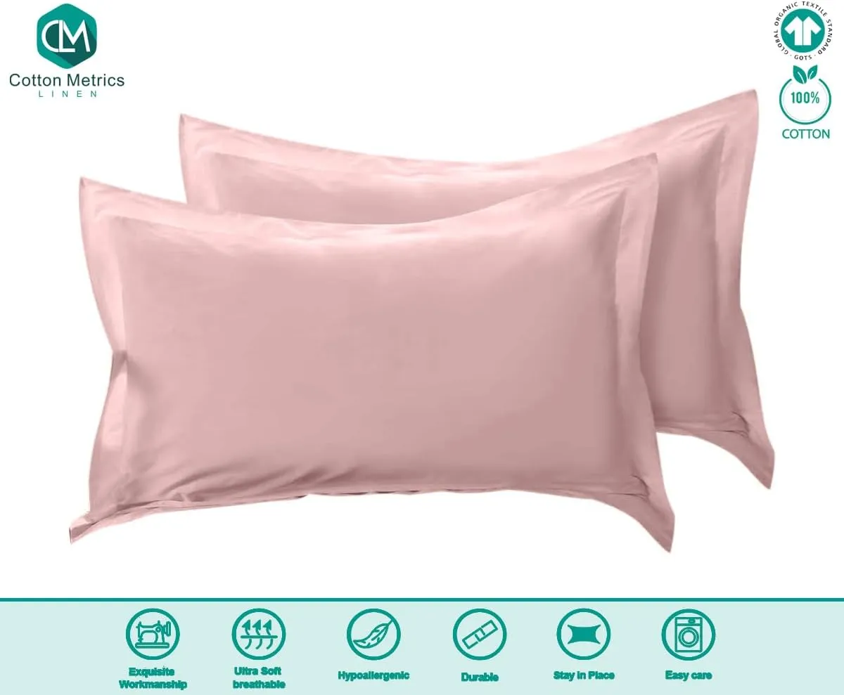 Cotton Metrics Heavy Quality Standard Pillow Shams Set of 2 Blush Pink 600TC 100% Organic Cotton Blush Pink Pillow Shams Standard Size 20X26 Decorative Pillow Cover with 2 Inch Flang