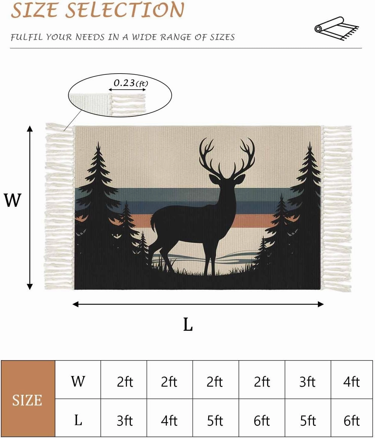 Country Forest Kitchen Hallway Runner Rug 2X5 Ft Carpet, Washable Woven Throw Carpet with Tassel, Farmhouse Deer Tree Striped Vintage Non-Shedding Entryway Laundry Rugs