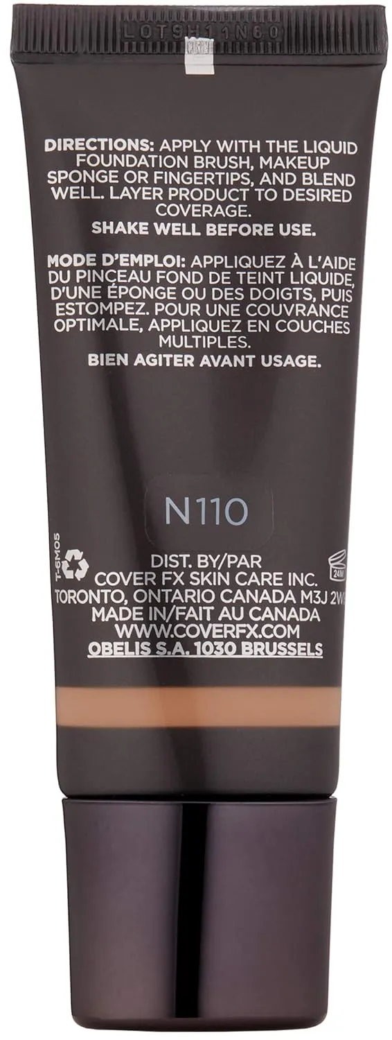 Cover FX Natural Finish Foundation: Water-based Foundation that Delivers 12-hour Coverage and Natural, Second-Skin Finish with Powerful Antioxidant Protection - N110, 1 Fl Oz