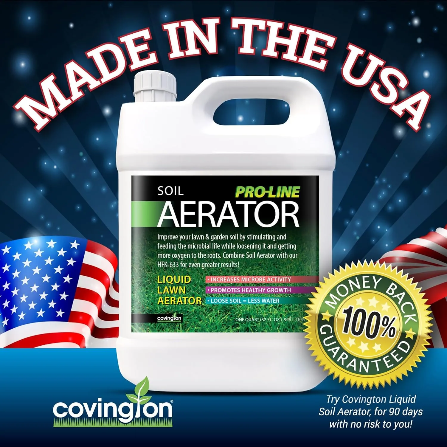 Covington Liquid Lawn Aerator PRO-LINE (32oz) – Soil Conditioner & Softener for Lawns & Gardens – Loosens Clay, Compacted Soil for Better Water & Nutrient Absorption – Liquid Aeration Concentrate