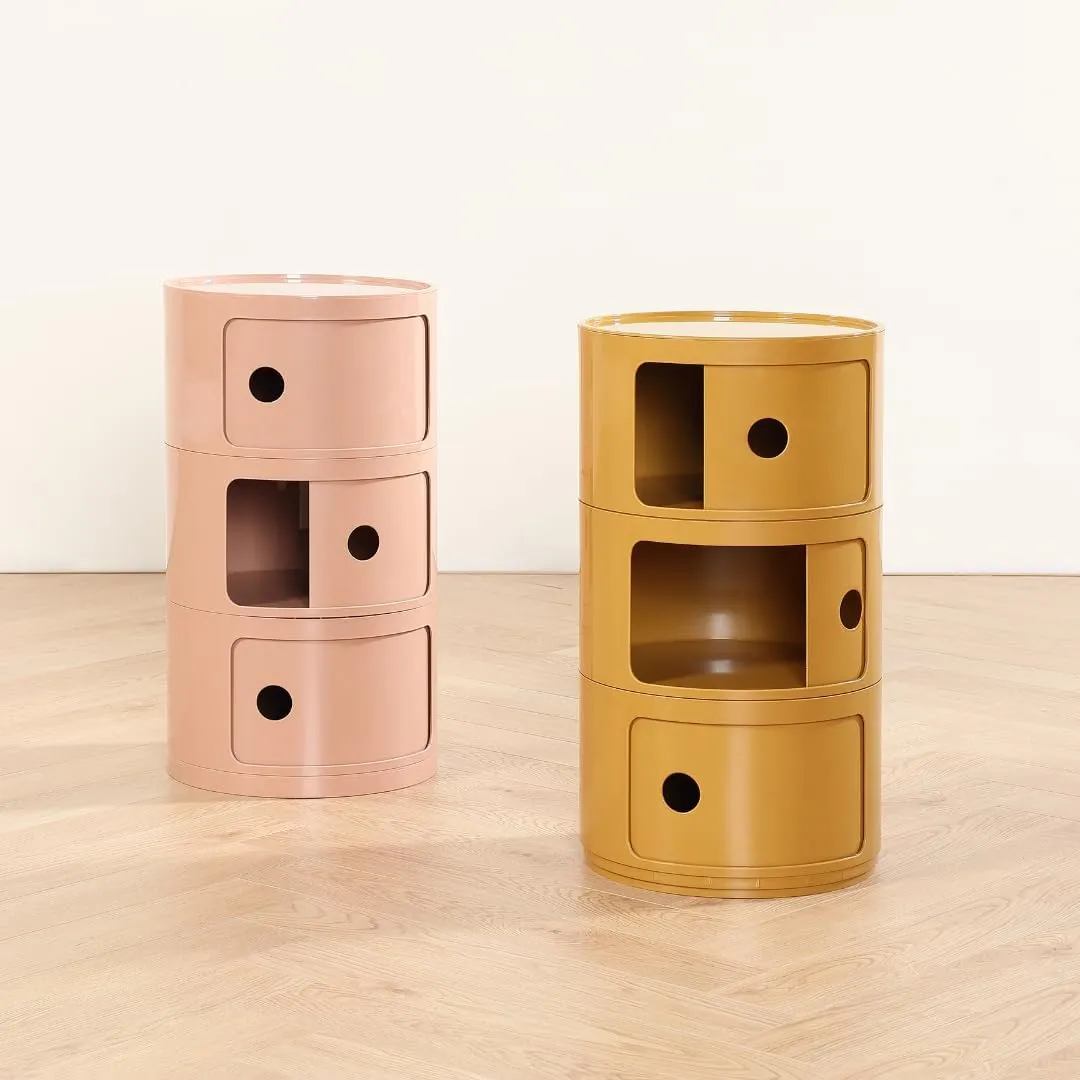 COZYMATIC 3 Tier Round Nightstand with Storage, Modern Style Side Table, Small Cupboard Cabinet with 3 Drawers for Living Room, Bedroom, Bathroom, Narrow Space, Yellow, Pink (Pink)