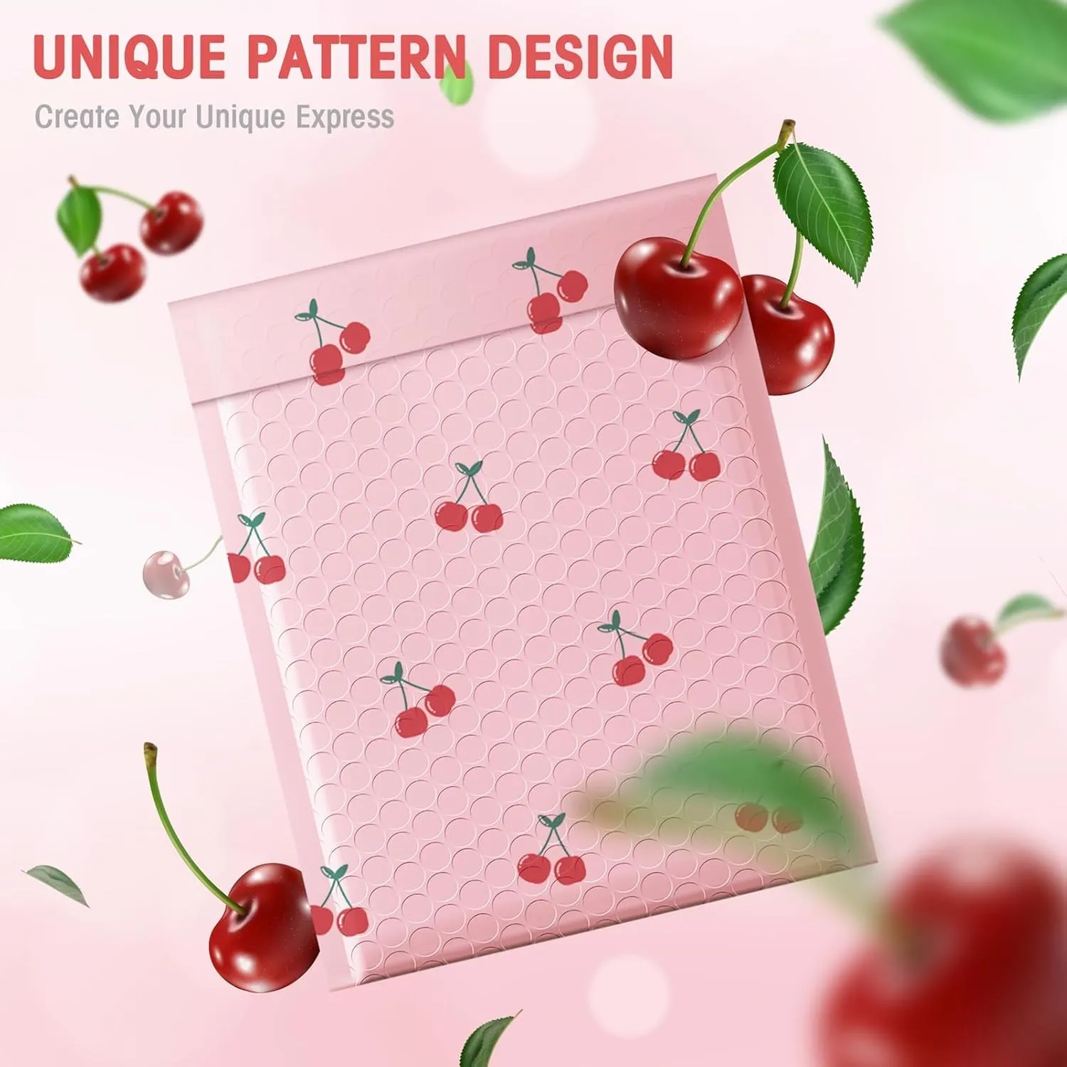 Cozymood Bubble Mailers 6x10 25 Pack Pink Custom Designer Shipping Envelopes Mailing Self Seal Adhesive Waterproof Padded for Valentines Day Gifts Packaging, Mailing, Small Business Bulk, Cherries