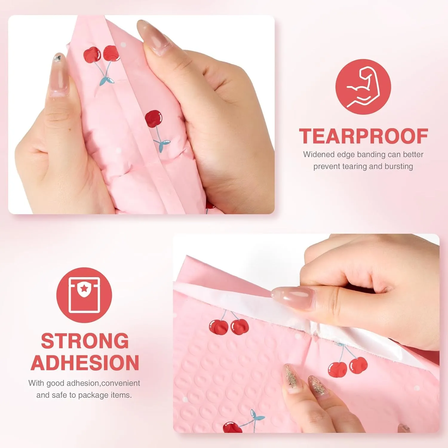 Cozymood Bubble Mailers 6x10 25 Pack Pink Custom Designer Shipping Envelopes Mailing Self Seal Adhesive Waterproof Padded for Valentines Day Gifts Packaging, Mailing, Small Business Bulk, Cherries