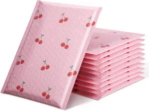 Cozymood Bubble Mailers 6x10 25 Pack Pink Custom Designer Shipping Envelopes Mailing Self Seal Adhesive Waterproof Padded for Valentines Day Gifts Packaging, Mailing, Small Business Bulk, Cherries