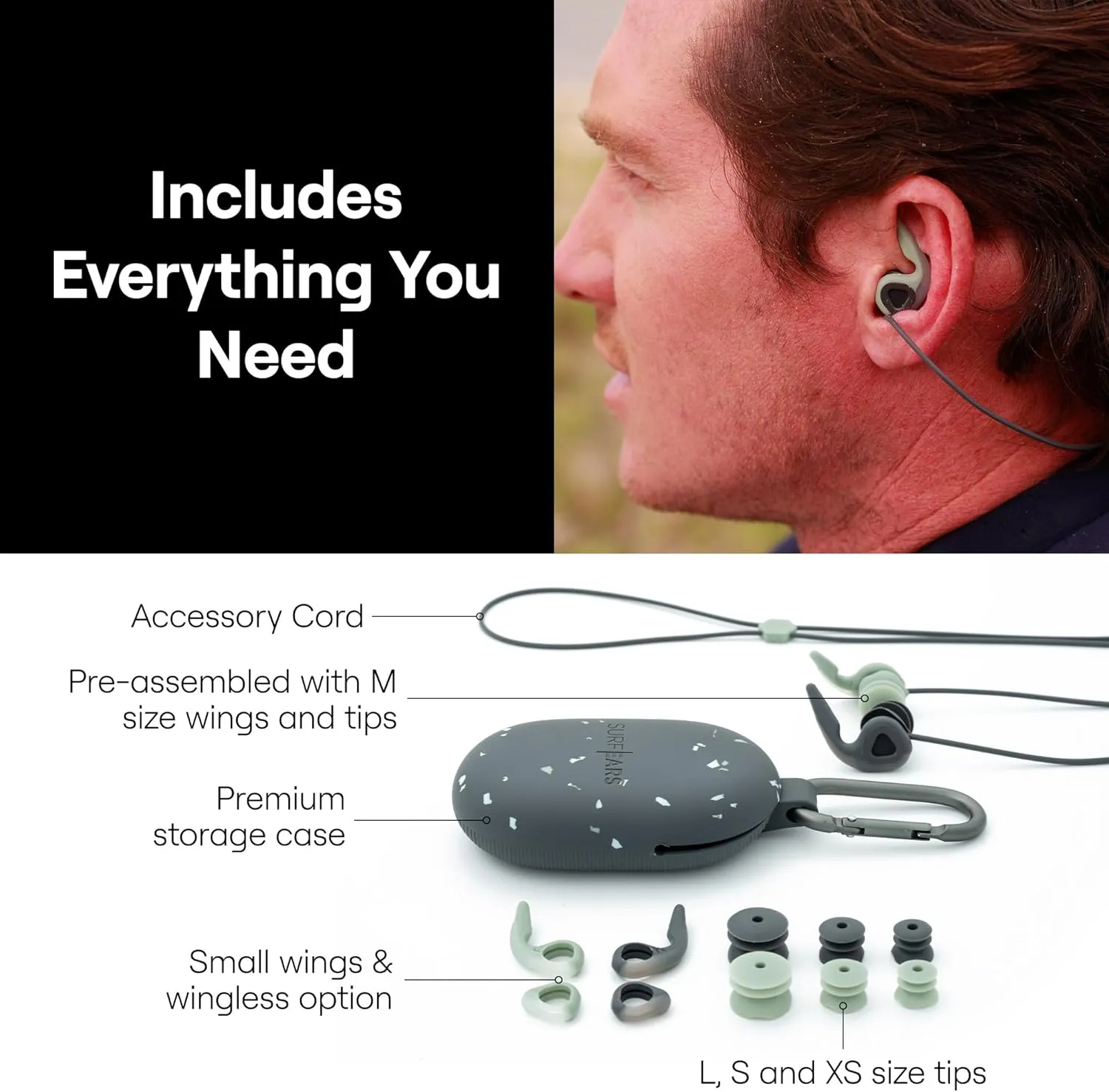 Creatures of Leisure Surf Ears 4.0 – Ear Plugs for Adults That Keep Water Out & Sound in – Surfing Ear Protection – Black/Sage