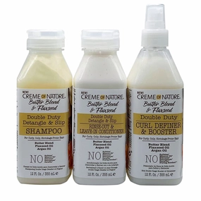 Creme of Nature Butter Blend & Flaxseed– Shampoo, Conditioner & Curl Definer & Booster – for Curly, Coily, Shrinkage - Prone Hair – Styling Bundle Collection Set 3 PCS
