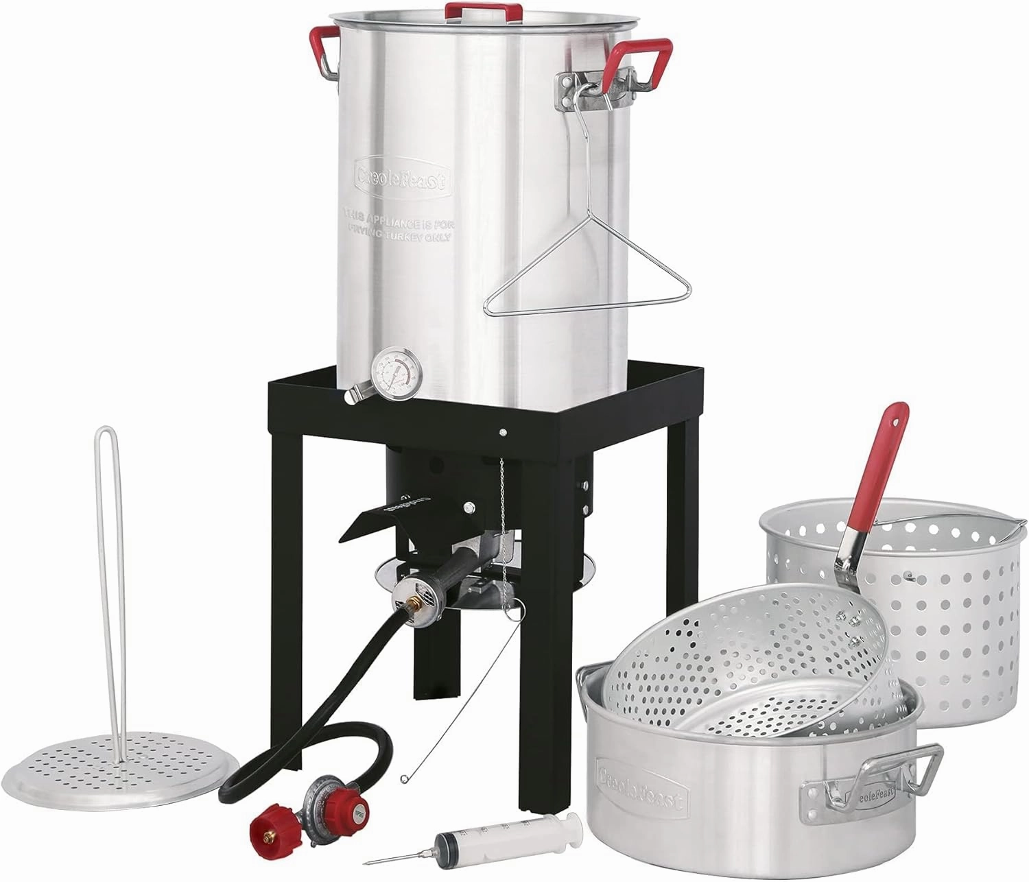 CreoleFeast TFS3010 Propane 30 Qt. Turkey and 10 Qt. Fish Fryer Boiler Steamer Set, 50,000 BTU Burner, Ideal for Outdoor Cooking