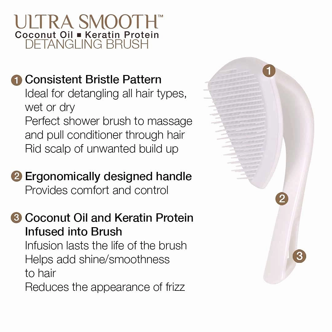 Cricket Ultra Smooth Coconut Detangling Brush for Wet, Dry Hair Anti-Frizz Detangler Shower Hairbrush with Coconut Oil and Keratin Protein Infused Plastic for All Hair Types