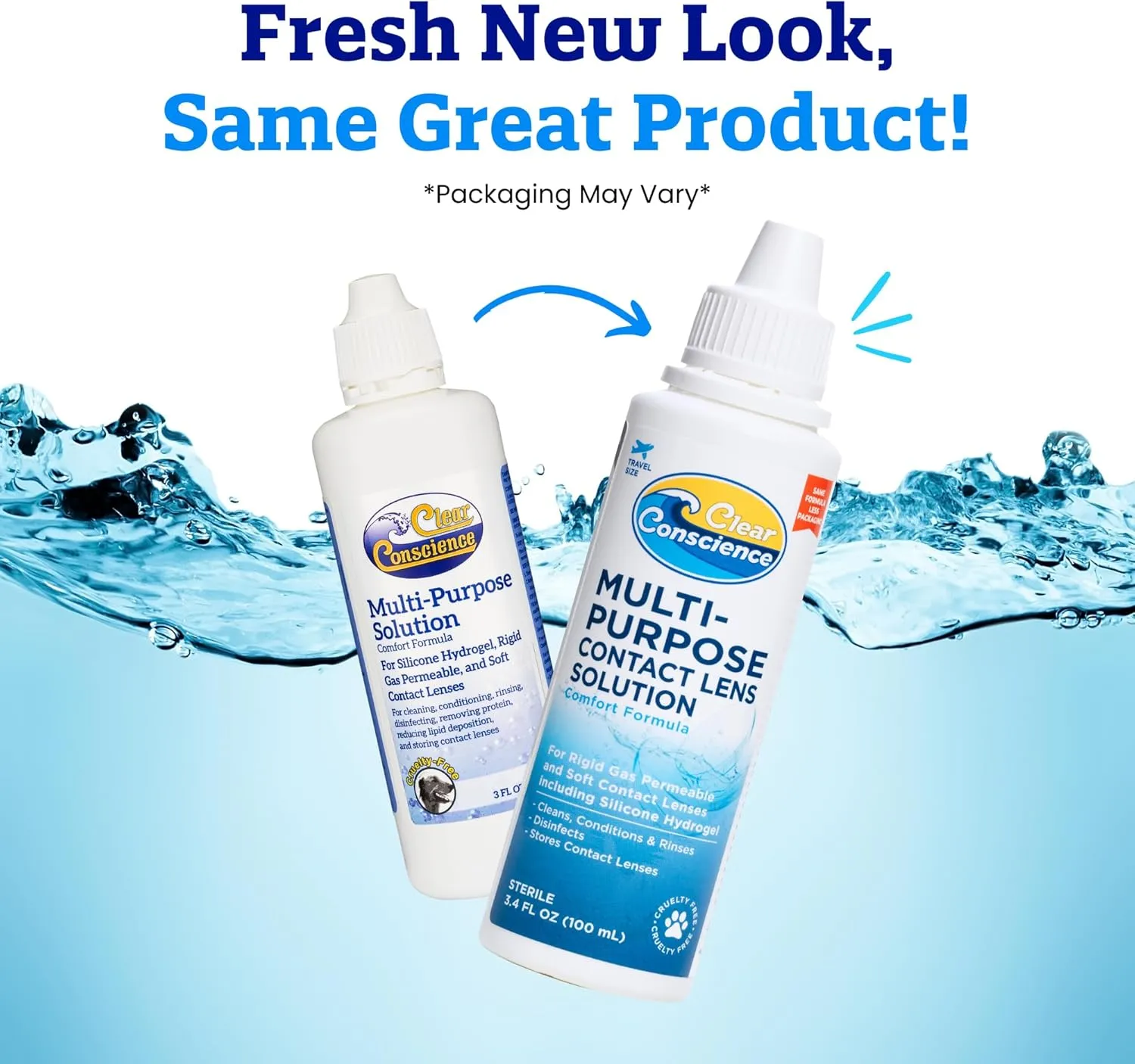 Cruelty-Free Multipurpose Contact Solution Travel Size - Mild Cleaner & Conditioner for Eye Contact Lens Care by Clear Conscience, 3 Fl oz (4 Pack)