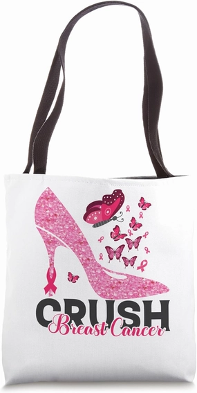 Crush Breast Cancer Awareness Bling Pink Ribbon Tote Bag
