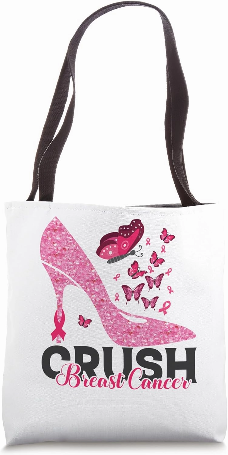 Crush Breast Cancer Awareness Bling Pink Ribbon Tote Bag