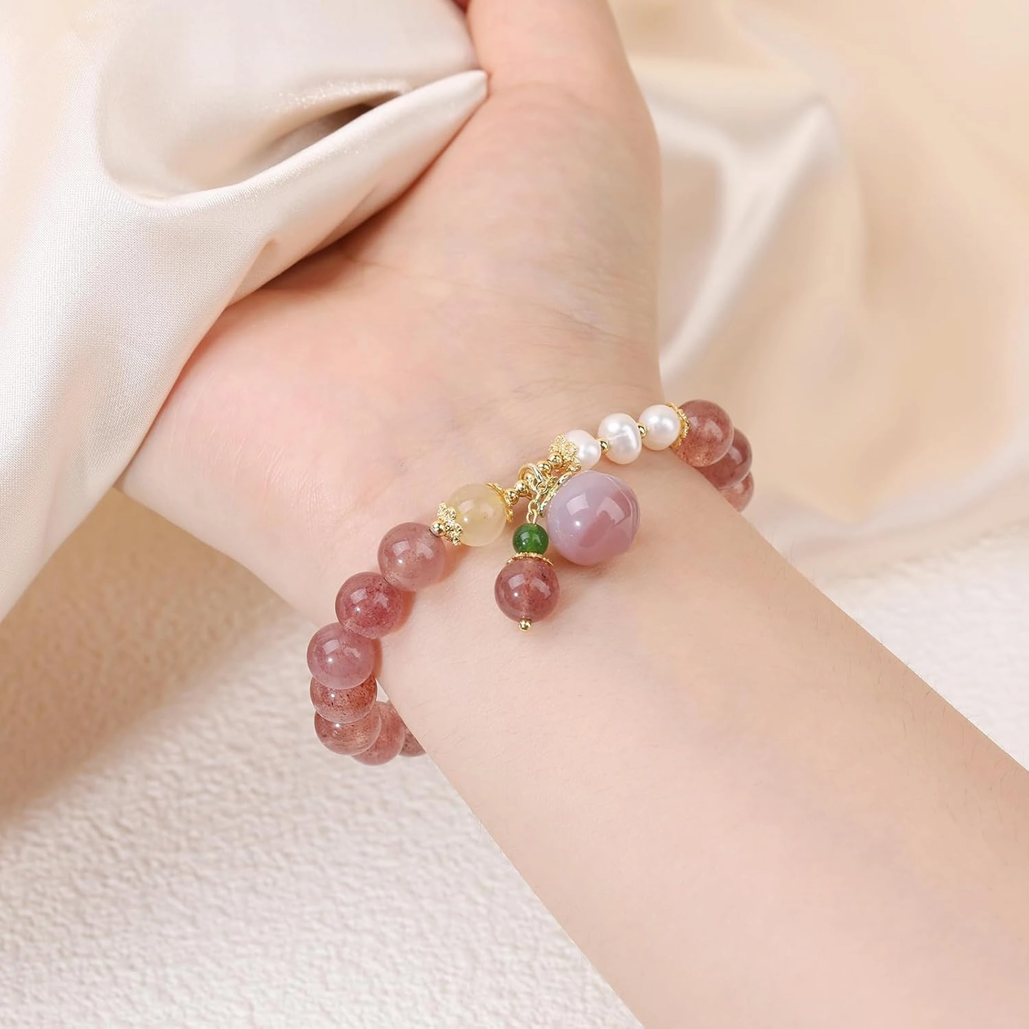 Crystals Gold Plated Beaded Friendship Bracelets Agate Jewelry Bracelet for Women Charm Bracelet
