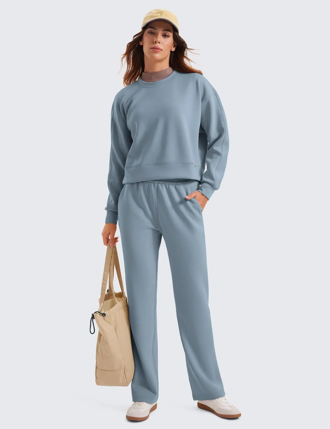CRZ YOGA Womens SoftAura Crewneck Sweatshirt Long Sleeve Workout Casual Pullover Basic Fall Tops