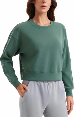 CRZ YOGA Womens SoftAura Crewneck Sweatshirt Long Sleeve Workout Casual Pullover Basic Fall Tops