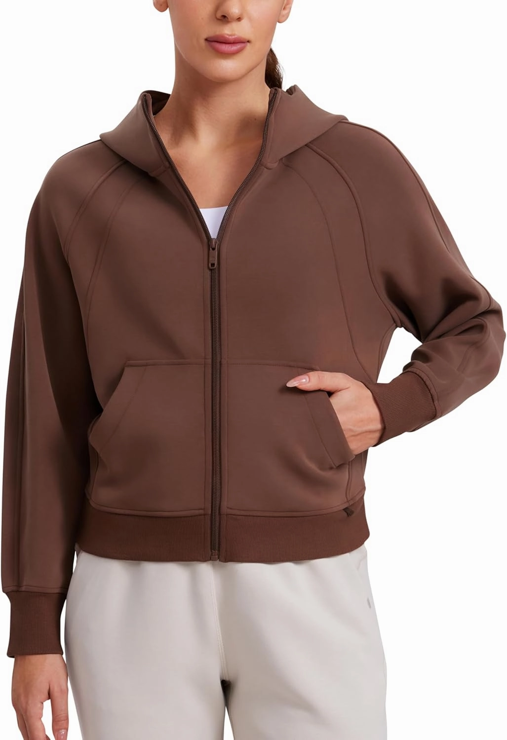 CRZ YOGA Womens SoftAura Full Zip Up Hoodie Workout Casual Hooded Sweatshirt Long Sleeve Athletic Jacket