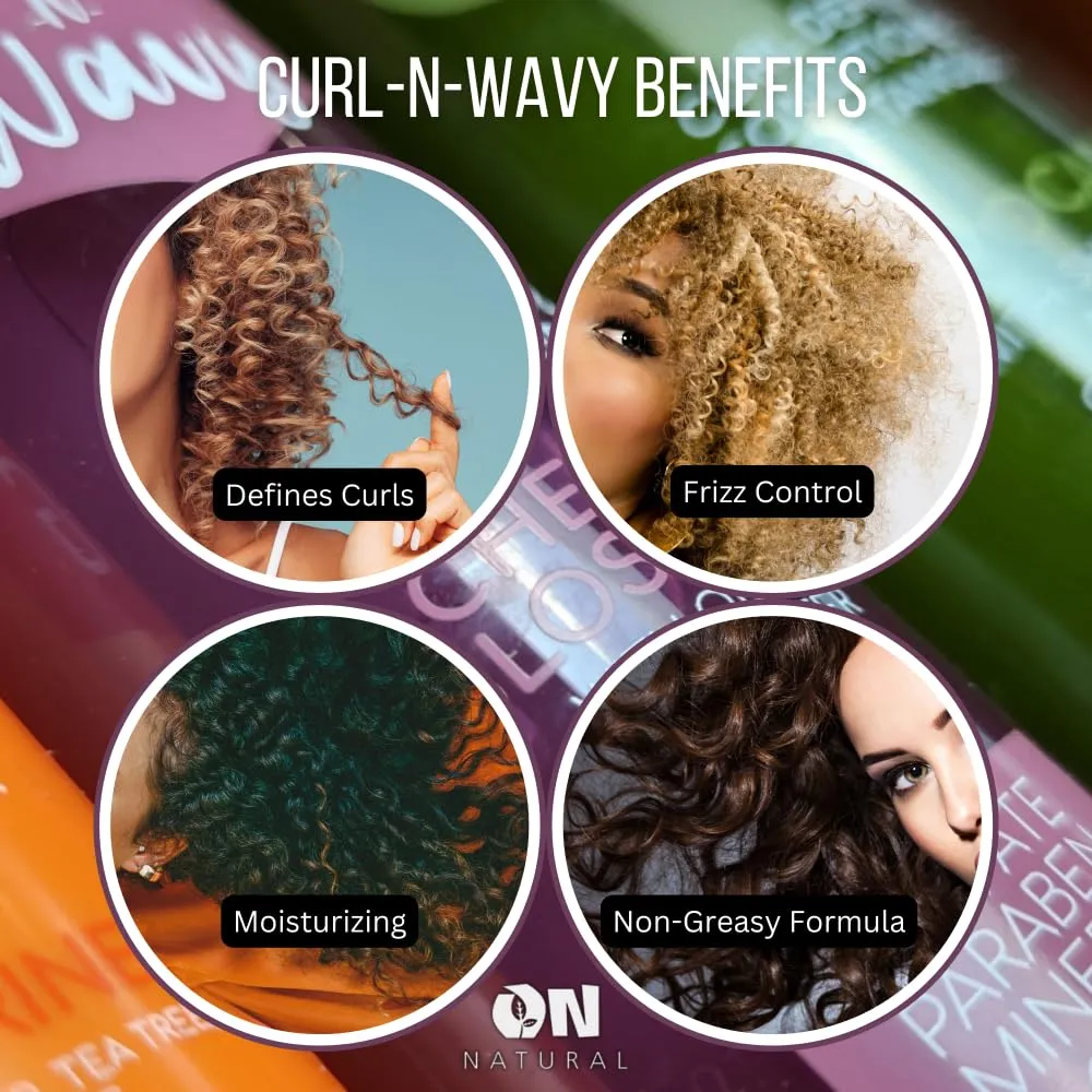 Curl-N-Wavy Curl Defining Leave-In Conditioner & Detangler, 8 oz & 2 oz Travel Size Set - Hydrated, Shiny Curls, Sulfate, Paraben Free (JAMAICAN BLACK CASTOR OIL)