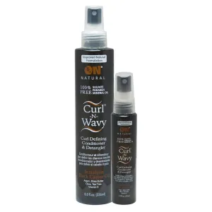 Curl-N-Wavy Curl Defining Leave-In Conditioner & Detangler, 8 oz & 2 oz Travel Size Set - Hydrated, Shiny Curls, Sulfate, Paraben Free (JAMAICAN BLACK CASTOR OIL)