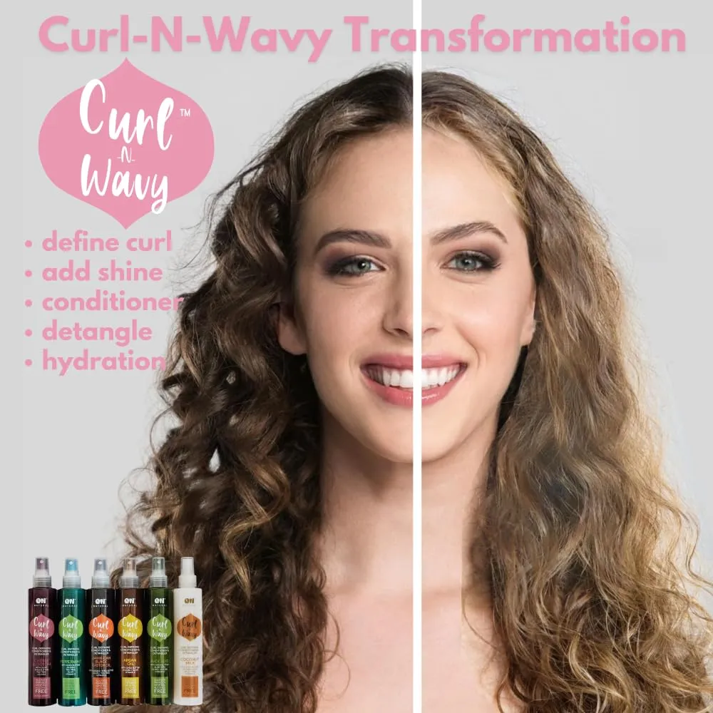 Curl-N-Wavy Curl Defining Leave-In Conditioner & Detangler, 8 oz & 2 oz Travel Size Set - Hydrated, Shiny Curls, Sulfate, Paraben Free (JAMAICAN BLACK CASTOR OIL)