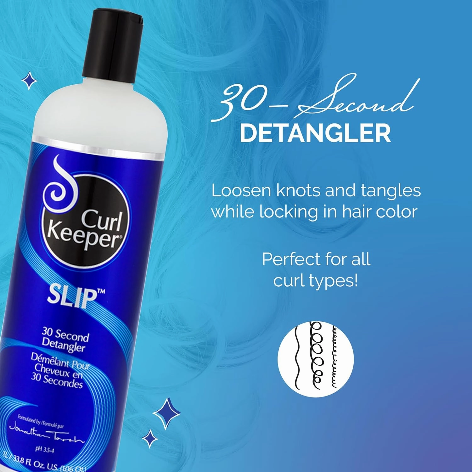 Curl Keeper Slip Hair Detangler Spray for Curly Hair, 33.8 Fl Oz - Leave In Conditioner Spray for Men, Women & Kids - Water-Based Detangling Spray Loosens Knots & Tangles with Aloe Vera & Silk Protein
