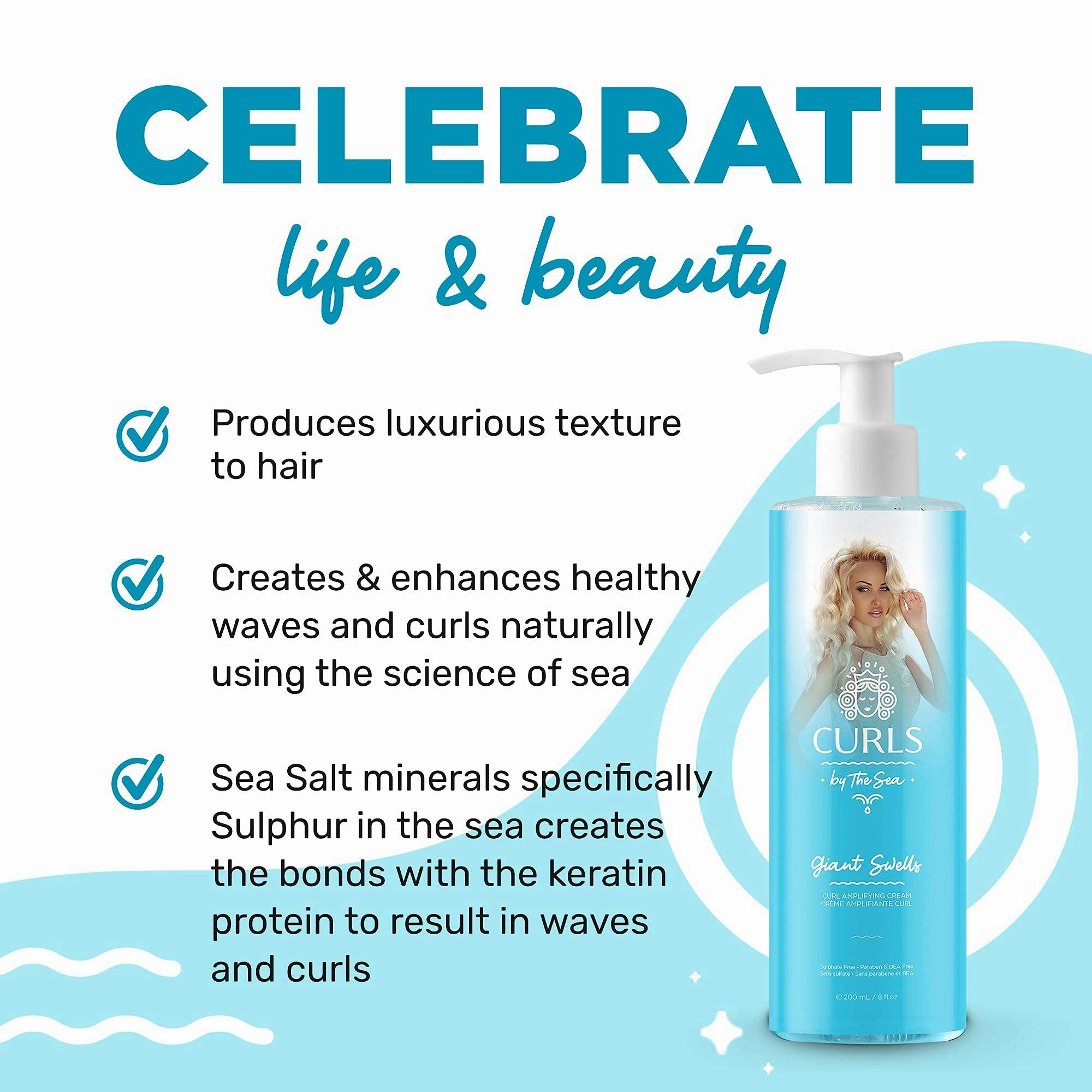 Curls by the Sea Tropic Rain Curl Enhancing, Moisturizing Conditioner and Giant Swells Curls Amplifying Curl Cream 8oz (236ml)