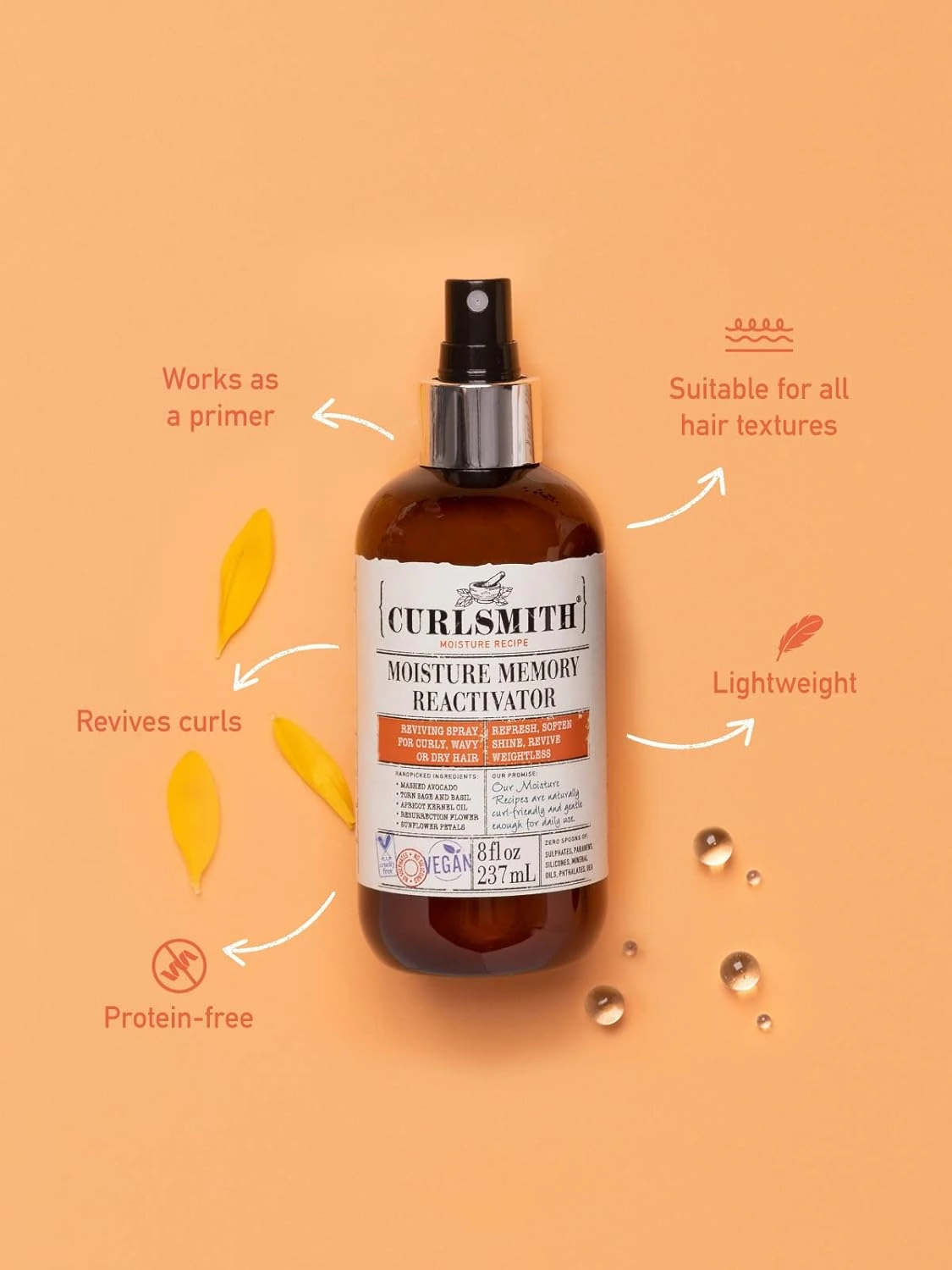 CURLSMITH - Moisture Memory Reactivator - Vegan Refresher Leave In Conditioner for Wavy, Curly and Coily Hair