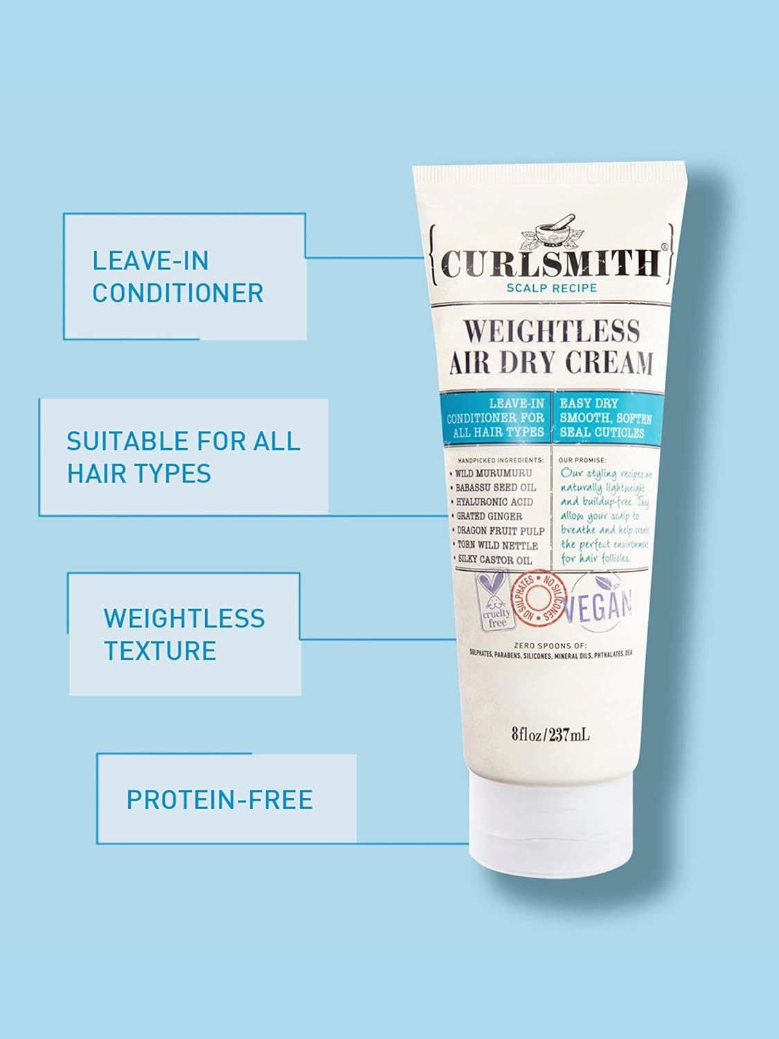 CURLSMITH - Weightless Air Dry Cream - Vegan Leave-In Conditioner for Any Hair Type, Smooths Hair