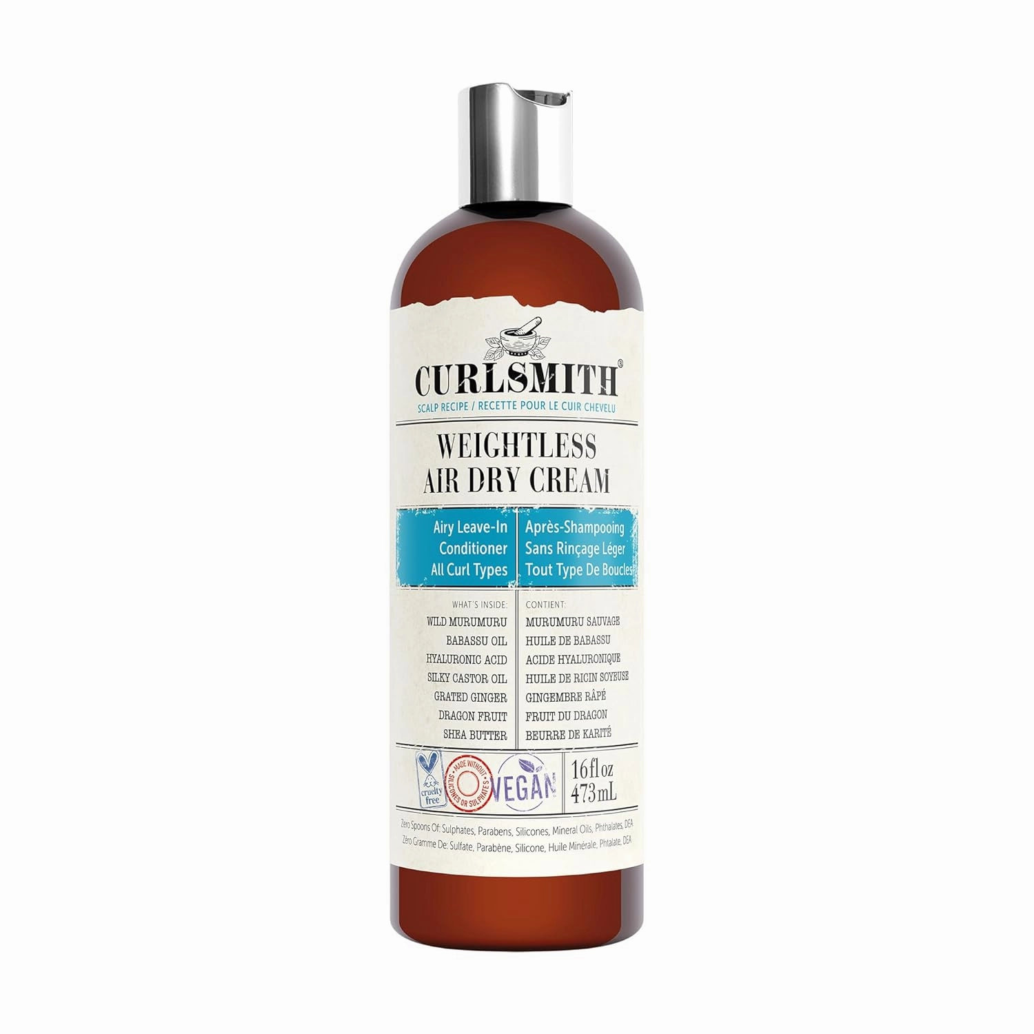CURLSMITH - Weightless Air Dry Cream - Vegan Leave-In Conditioner for Any Hair Type, Smooths Hair
