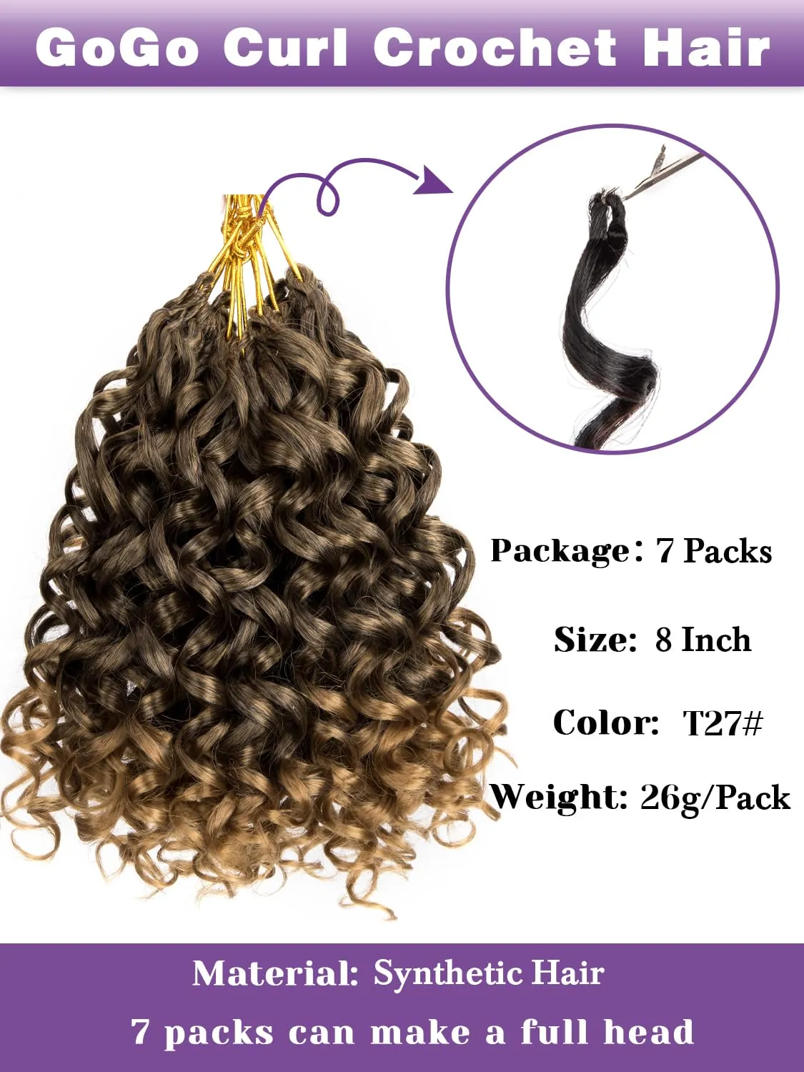Curly Crochet Hair for Women Ombre Blonde 7 Packs GoGo Curl 8 Inch Pre Looped Beach Ocean Water Wave Deep Twist Braids Synthetic Extensions T27#