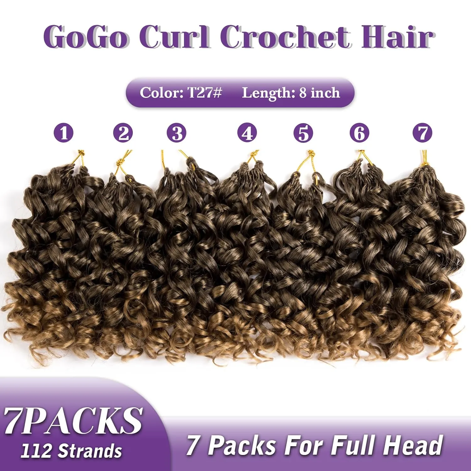 Curly Crochet Hair for Women Ombre Blonde 7 Packs GoGo Curl 8 Inch Pre Looped Beach Ocean Water Wave Deep Twist Braids Synthetic Extensions T27#
