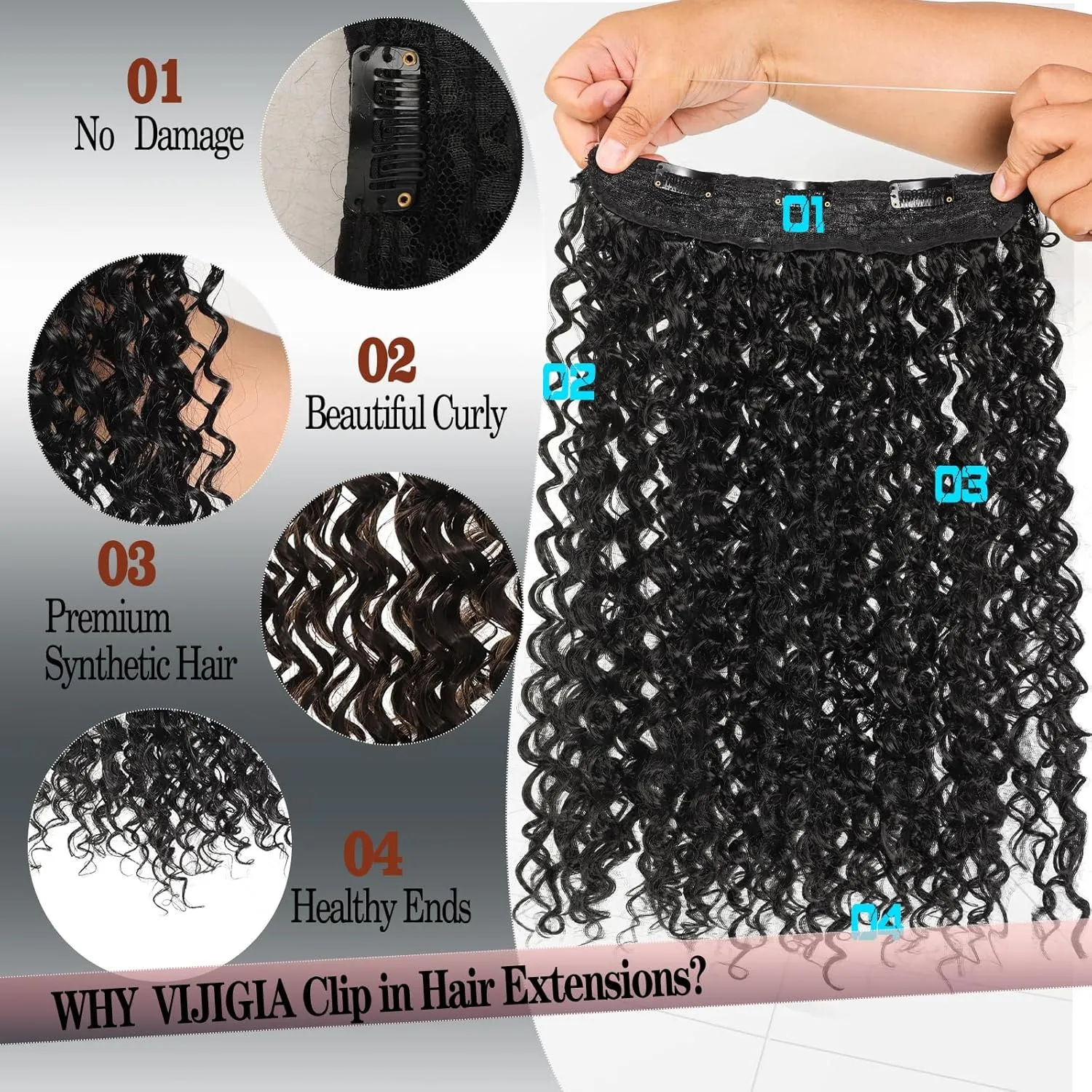 Curly Hair Extensions Invisible Wire Hair Extensions with Transparent Wire Adjustable Size 3 Secure Clips Long deep Secret Synthetic Curly Braiding hair