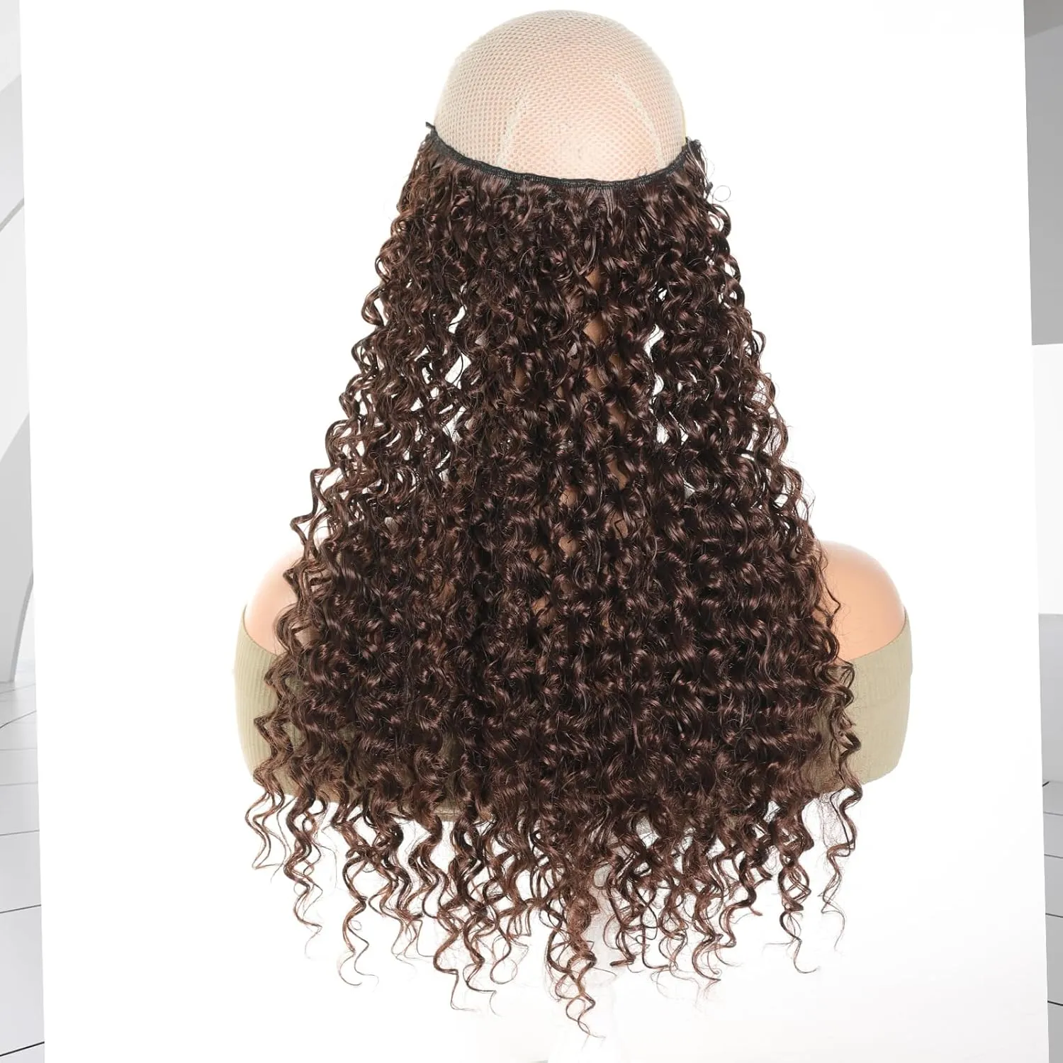 Curly Hair Extensions Invisible Wire Hair Extensions with Transparent Wire Adjustable Size 3 Secure Clips Long deep Secret Synthetic Curly Braiding hair
