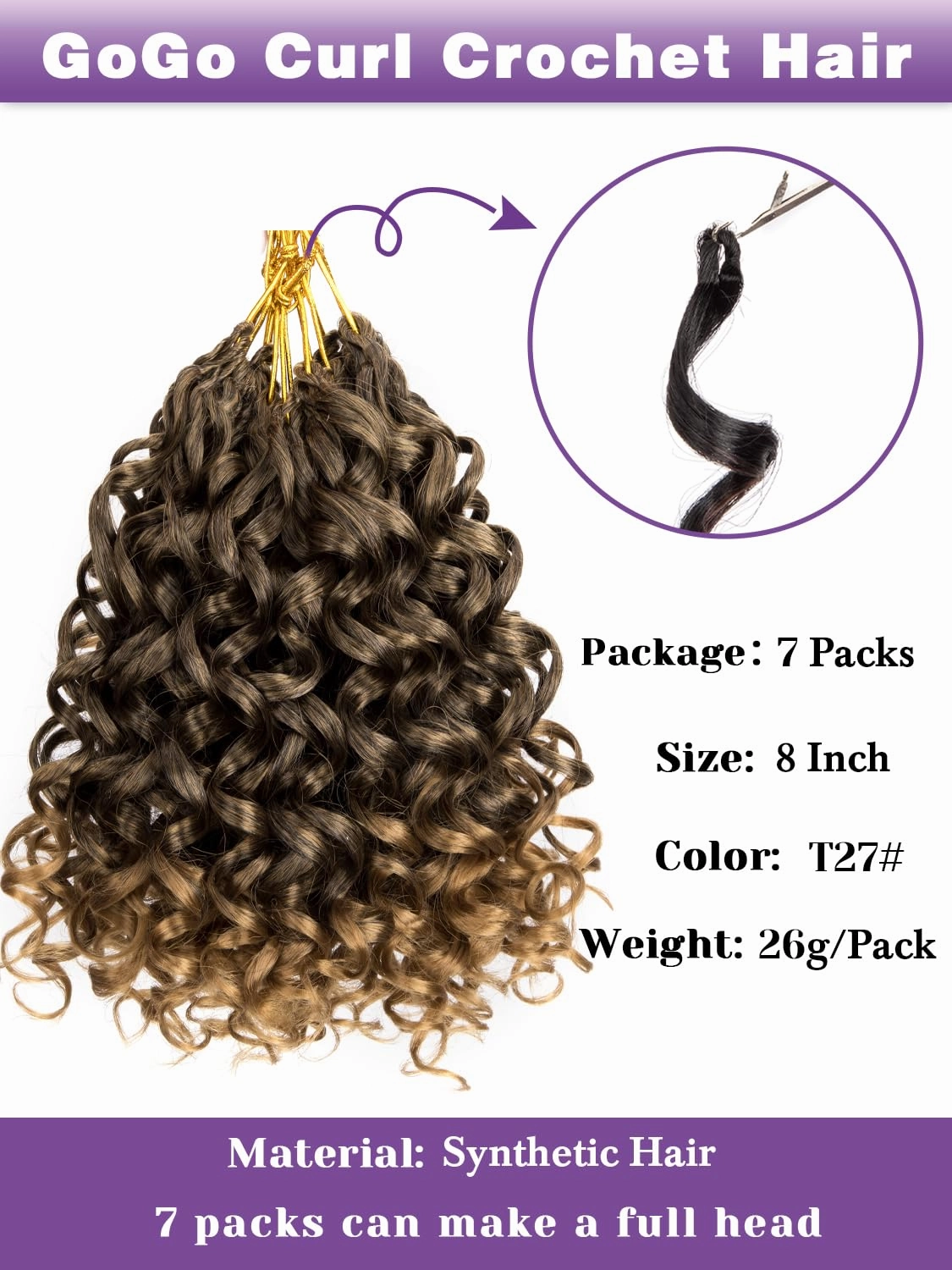 Curly Crochet Hair for Women Ombre Blonde 7 Packs GoGo Curl 8 Inch Pre Looped Beach Ocean Water Wave Deep Twist Braids Synthetic Extensions T27#