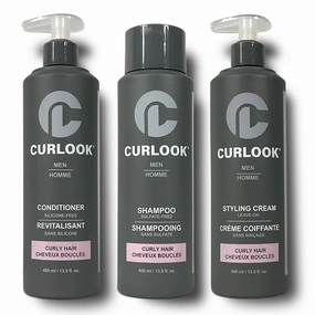 Curly Hair Package | Sulfate-Free, Silicone-Free Shampoo, Conditioner & Leave-In Styling Cream Set for Men | 400ml (13.5 oz) Each | Made in Canada Curly Hair Products | Pack of 3