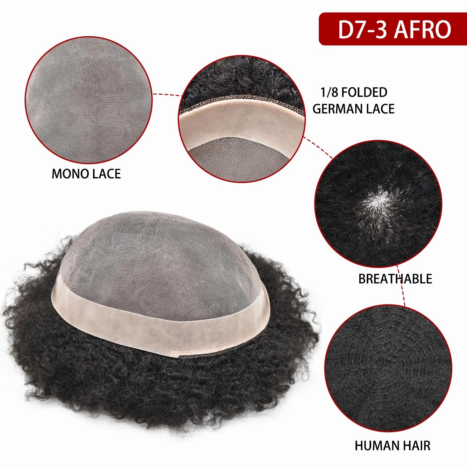 Curly Toupee for Black Men Afro Weave Hair Units Wigs Kinky Curl Mens Toupee Hairpiece Wavy Human Hair Replacement Systems for Men (#1B Off Black-6MM Wave, 8''X10'')