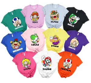Customized Super Family Shirt, Birthday Shirt, Personalized Friends Matching Tee, Shirt Kart Shirts, Yoshi Bowser Jr Daisy Rosalina Peach Koopa Waluigi Wario Toad T Shirts