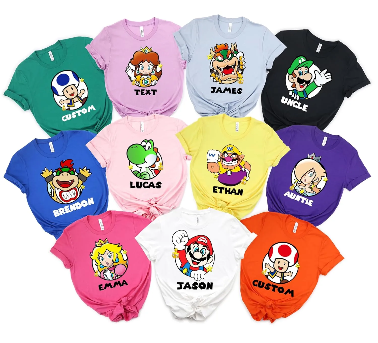 Customized Super Family Shirt, Birthday Shirt, Personalized Friends Matching Tee, Shirt Kart Shirts, Yoshi Bowser Jr Daisy Rosalina Peach Koopa Waluigi Wario Toad T Shirts
