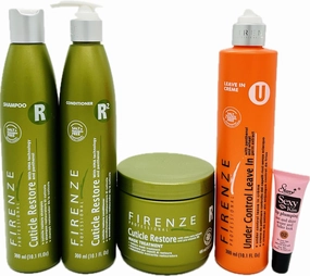 Cuticle Restore Shampoo 300ml/10.1oz, Conditioner 10.1 oz, Mask Treatment 400ml/ 13.5 oz and Under Control Leave In 10.14 fl oz - Free Starry Lip Plumping Gloss 10ml, Clear
