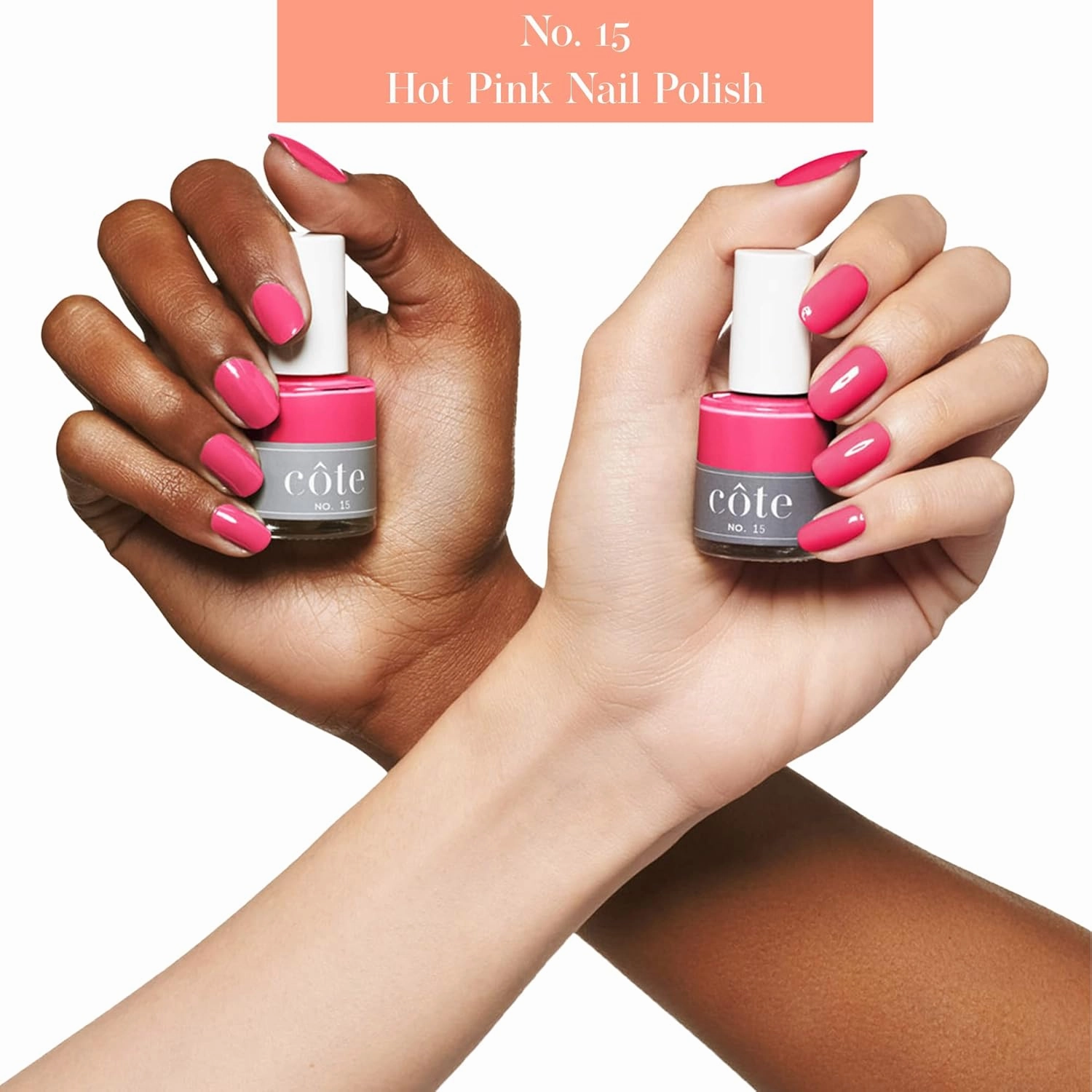 Côte Nail Polish - Quick Dry Vegan 0.4 Fluid Oz Regular Cruelty Free Non Toxic & Safe Chip Resistant Full Coverage (No. 15 Hot Pink)