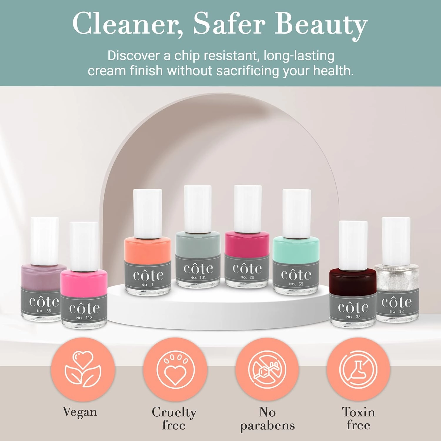 Côte Nail Polish - Quick Dry Vegan 0.4 Fluid Oz Regular Cruelty Free Non Toxic & Safe Chip Resistant Full Coverage (No. 15 Hot Pink)