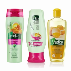 Dabur Vatika Naturals Shampoo, Conditioner and Hair Oil Set (Egg Protein) - 400   400   300ml