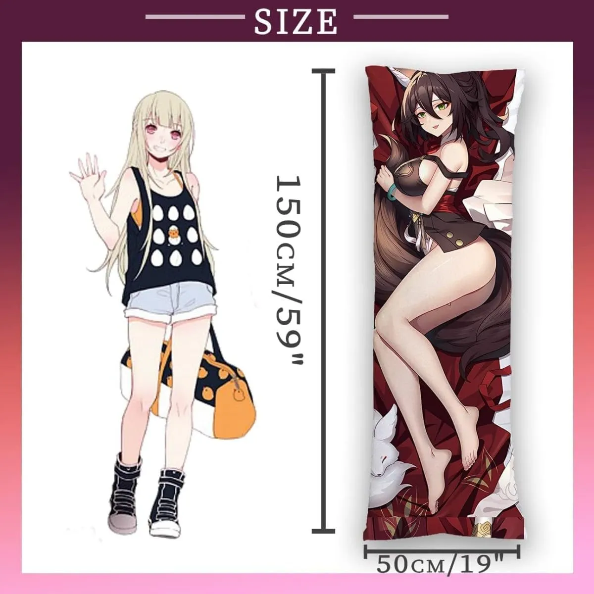 Dakimakura Anime Blue Archive Japanese Hugging Body Pillow Case, Double-Sided Print Bedding Decorative Pillowcase,Throw Pillow Cover Peach Skin (19"x59"/50x150cm) (C)