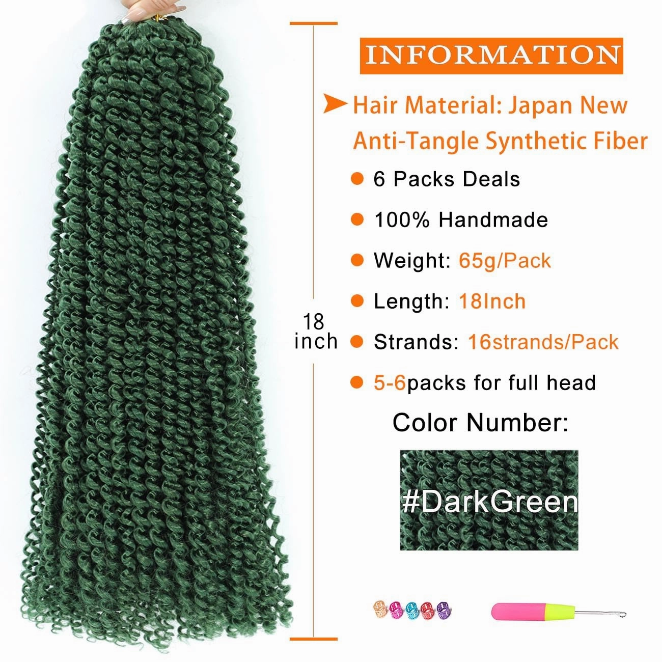 Dark Green Passion Twist Hair 18 Inch 6 Packs Green Water Wave Crochet Hair for Passion Twists Long Bohemian Braiding Protective Style Hair Extensions (18 Inch 6 Packs, DGreen#)
