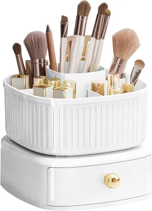 DASITON Stackable Makeup Organizer,Makeup Brush Holder With 360°Rotating Makeup Organizer Tray,Cosmetic Holder Shelf(White)