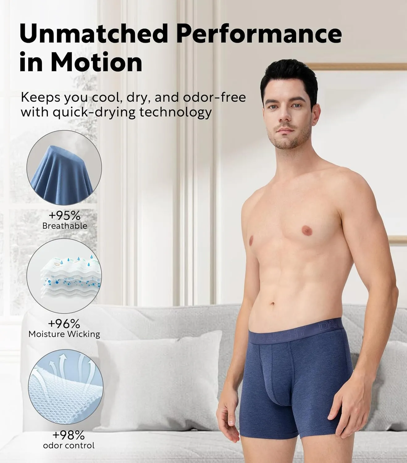 DAVID ARCHY Mens Underwear Boxer Briefs Breathable Soft Moisture-Wicking with Fly Underwear for Men Multipack