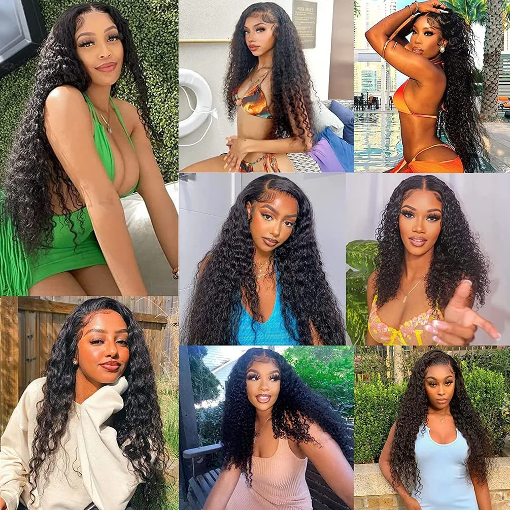 Deep Wave Human Hair Bundles （12 14 16 ）12A 100% Unprocessed Brazilian Virgin Human Hair Deep Curly Human Hair Weave 3 Bundles Extensions for Black Women Natural Color
